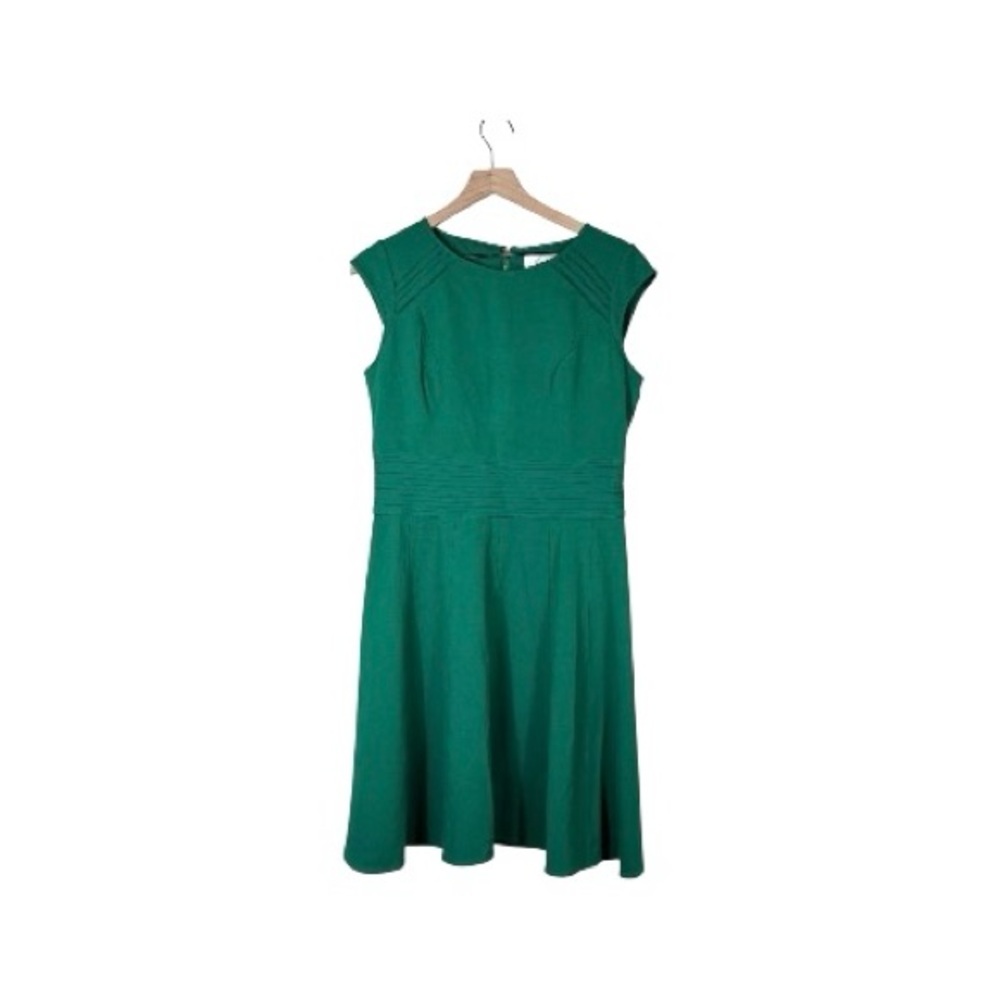 Eliza J. Women’s Green Cap Sleeves Flared Skirt Pleated Waistband Midi Dress 12